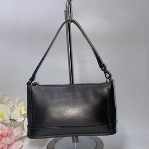 Coach Leather Shoulder Bag Metallic Grey Small